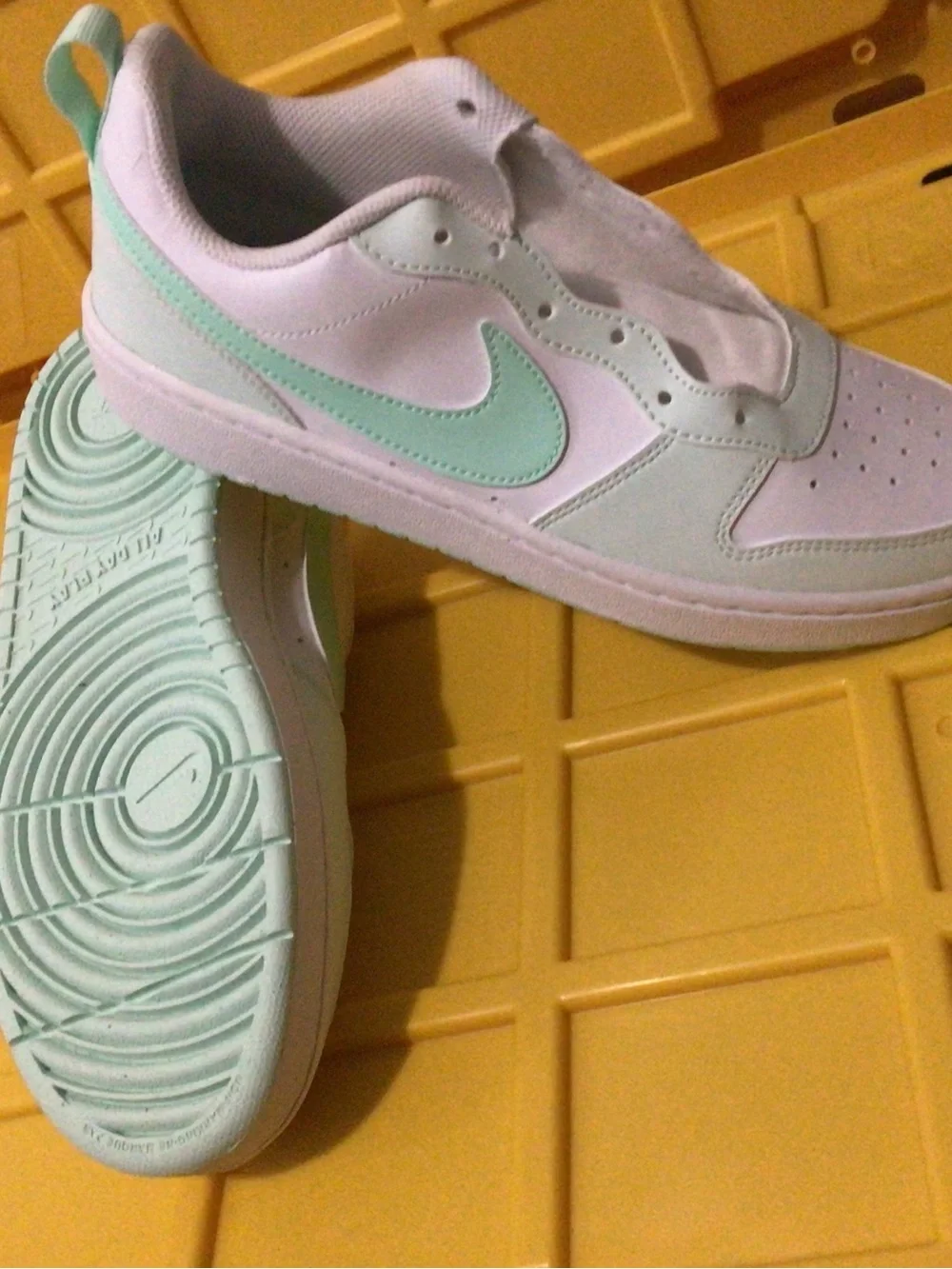 Nike Kids Low-Top Sneakers — White with Mint Green Swoosh